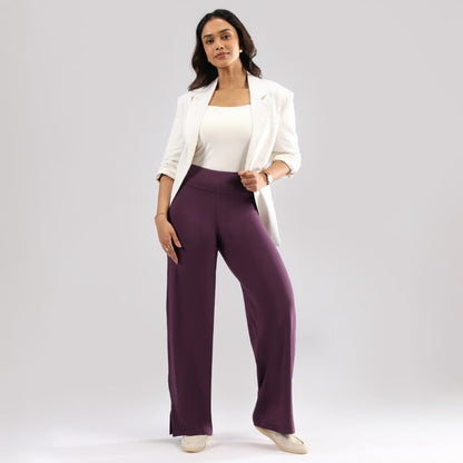 BlissClub AM:PM Cotton Wide Leg Pants - Lite, Cotton Pants, Wide Waistband, Slit at Hem, Side Pockets,Tall Above 55