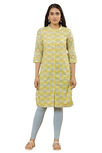 W for Woman W Women Beige Floral Print Cotton Straight Kurta set with Tight