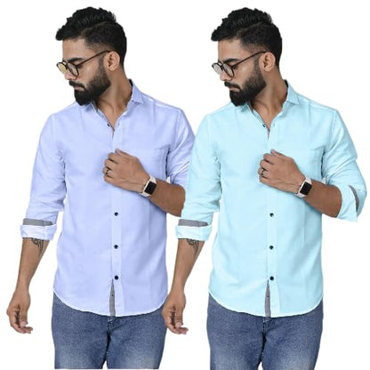 PinkMint Shirt for Men Cotton Fancy Long Sleeve Button Down Formal Combo Shirt Stylish Summer Shirt Fancy Goa Wear (Pack of 2)