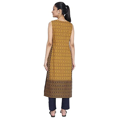 Aurelia Women's Cotton Regular Fit Round Neck Below Knee Kurta (S21AUA11855-P)