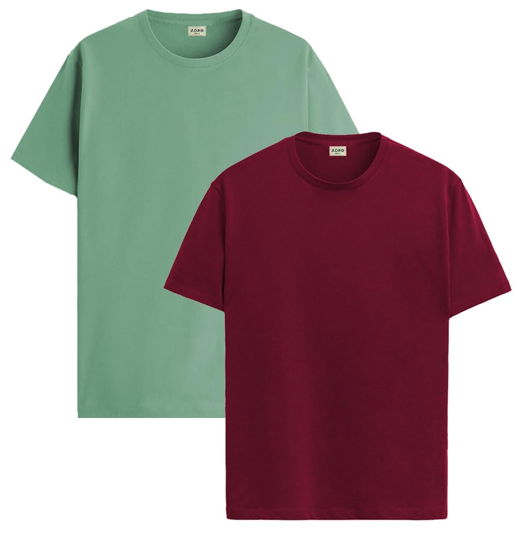 ADRO Mens T Shirts | Solid Tshirts for Men | Pure Cotton Lycra Fabric | 4 Way Stretch Smart tech Tshirt | Pack of 2 Round Neck T