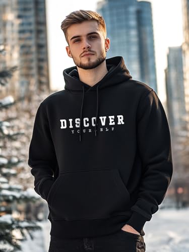 Nobero MenS Cotton Blend Neck Hooded Regular Fit Sweatshirt (1M-Twho-C0530_Black (Small)