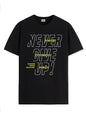 ADRO Never Give Up Printed T-Shirt for Men - 100% Cotton, Regular Fit, Soft Breathable Fabric. (RN23-M-NVR-BL_Black_XL)