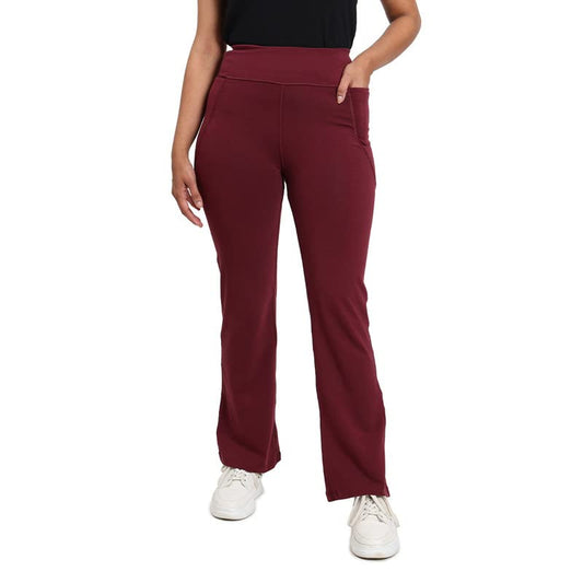 BlissClub Women Groove-in Cotton Flare Mid Rise Pants | High-Waist | Adjustable Inner Drawcord | 4 Pockets | Cottonflo Fabric, M
