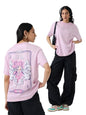 The Souled Store Angel Card Women and Girls Short Sleeves Round Neck Pink Graphic Printed Cotton Oversized T-Shirts