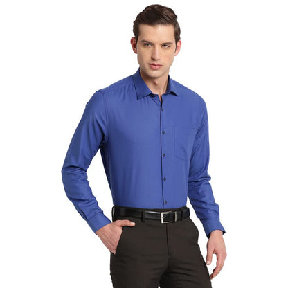 Turtle Men Blue Cotton Solid Slim Fit Formal Shirts