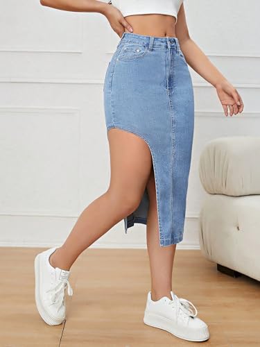 Greciilooks Denim Cotton Western Skirt Women Dark Blue