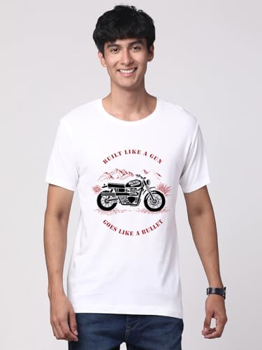ADRO Men's Royal Bike Design Printed 100% Cotton T-Shirt - Regular Fit, Printed T-Shirts for Men (RN24-RYL-WH_White)