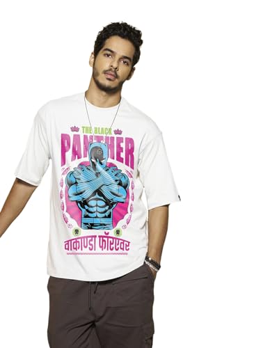 Bewakoof Official Marvel Merchandise Mens Graphic Printed Oversized T-Shirt_624854_White_M
