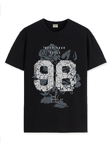 ADRO Graphic Printed T-Shirt for Men - 100% Cotton, Regular Fit, Soft Breathable Fabric. (RN23-M-98-BL_Black_XL)