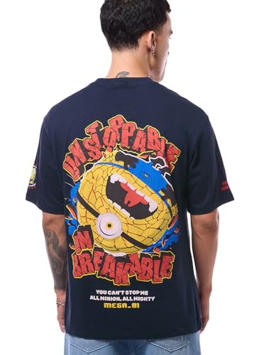 Bewakoof Official Minions Merchandise Mens Graphic Printed Oversized Fit Half Sleeve Round Neck Cotton Jersey T-Shirt_642126_Bl
