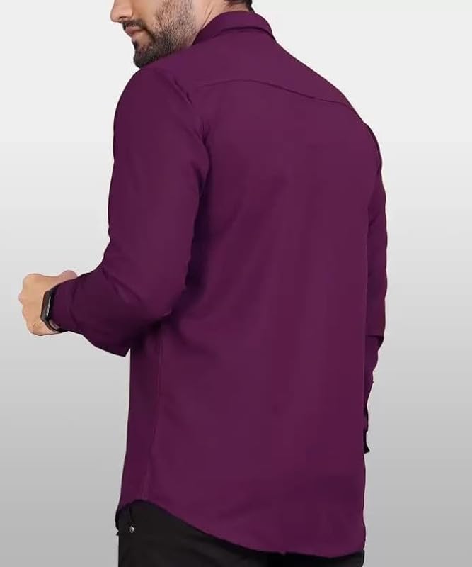 Tee Projekt Mens Regular Fit Solid Soft Touch Cotton Casual Shirt with Pocket Design with Spread Collar & Full Sleeves. Purple