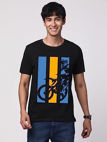 ADRO Men's Bike Rider Printed Cotton T-Shirt (RN23-M-BIK-BL_Black)