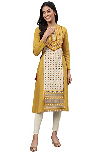 Aurelia Women Arrow Wood Cotton Blend Geometric Yarn Dyed Straight Kurta