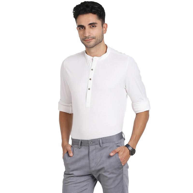Turtle Men Knitted White Solid Kurta Full Sleeve Ceremonial Shirt
