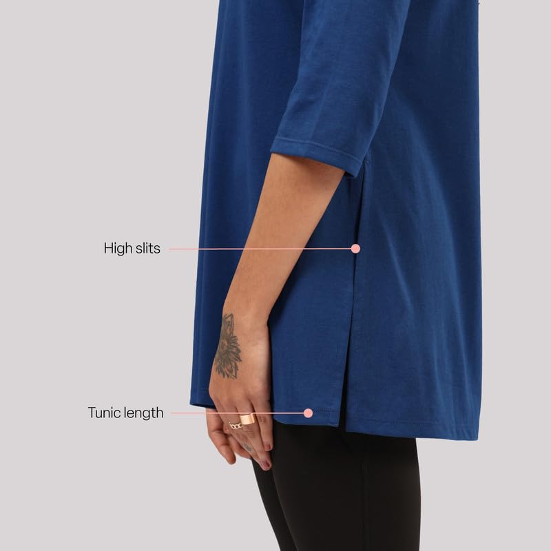 BlissClub Cotton Pro Kur-Tee, Cotton-Like Comfort, Sweat-Free Confidence, Tunic Length, High Slits, Dual-Plated Fabric, Flatteri