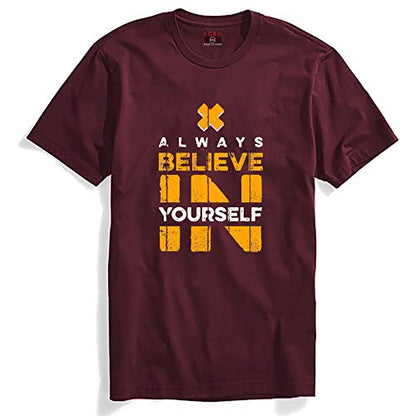 ADRO Believe in Yourself Printed T-Shirts for Men & Women (RNR-S35-BEL-BG_Maroon_XL)