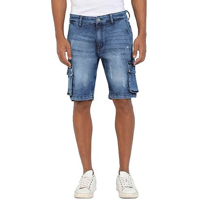 Campus Sutra MenS Boyfriend Shorts (Cbssm23Jn_Short61_M_Pln_Bu_Blue