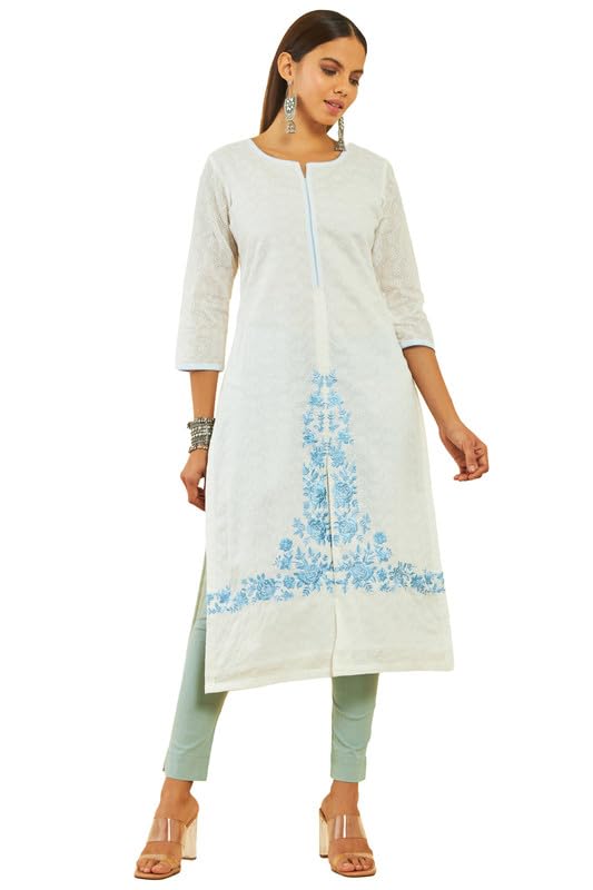 Soch Womens Cotton All-Over Thread EmbroideStraight Kurta
