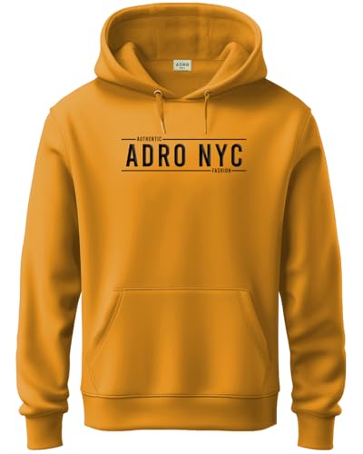 ADRO Men's Cotton Neck Hooded Sweatshirt (H24-ADRO-MU_Mustard