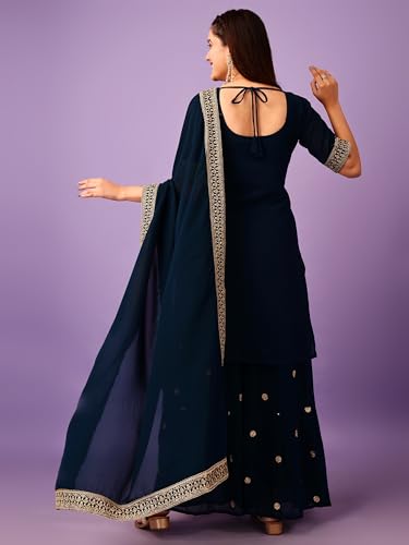 Fashion Basket Georgette Plazzo Kurta With Duptta Set For Women Turquoise