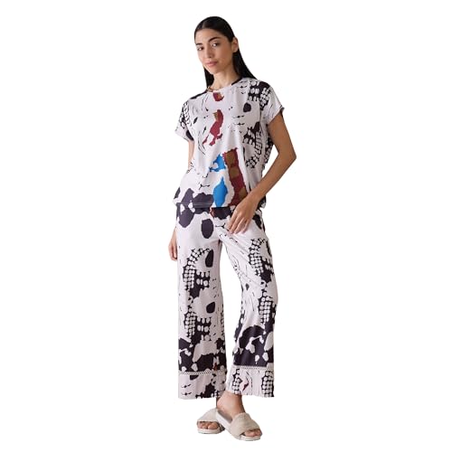 Sweet Dreams Women Printed Pyjama Set Cream