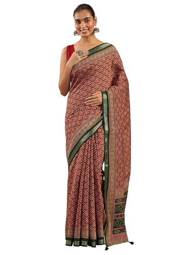 Libas Womens Printed Cotton Blend Saree With Blouse Piece