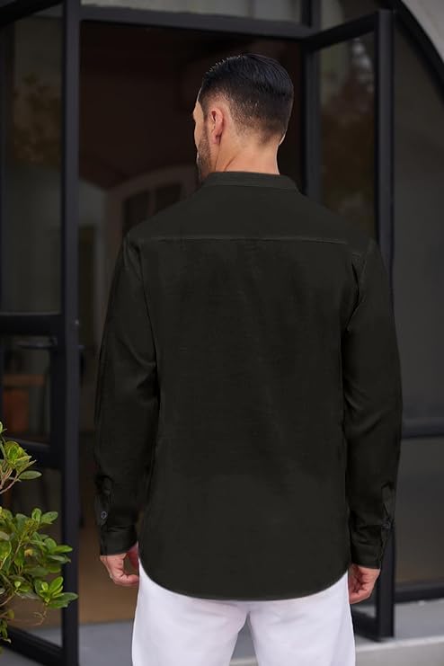 Royalscout MenS Solid Cotton Blend Straight Kurta Shirt | Regular Fit Full Sleeve Short Kurta Black