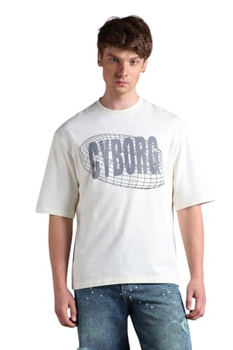 Hubberholme Men Printed Oversized Round Neck Half Sleeves Tshirts 35 Off-White