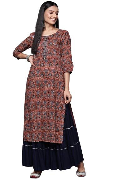 Varanga Rust Ajrakh Printed Kurta with Hand Work detailings