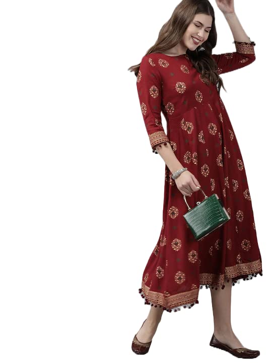 ANNI DESIGNER Womens Rayon Printed Anarkali Kurta (Jaikara Maroon_XXL_Maroon_XX-Large)