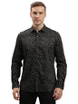 Turtle Men Cotton Tencel Slim Fit Printed Black Party Shirt