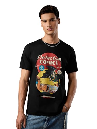 The Souled Store DC Comics: Detective Comics Men and Boys Short Sleeves Round Neck Black Graphic Printed Cotton Regular Fit Ligh