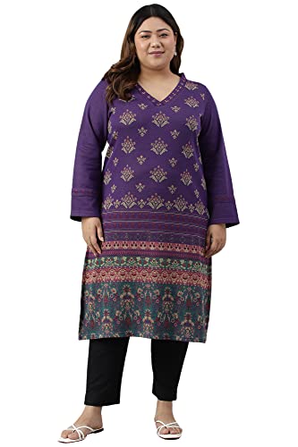 W for Woman Women Polyester Regular Printed Winter Plus Size Kurta