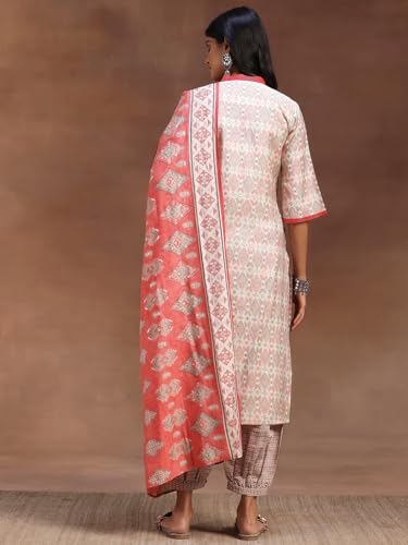 Libas Womens Printed Silk Blend Straight Kurta With Salwar And Dupatta