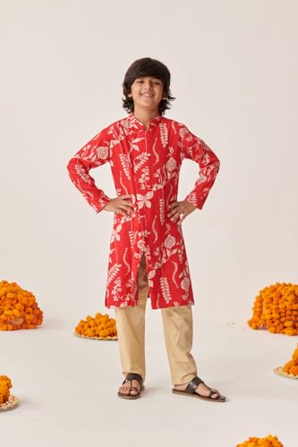 Pspeaches Boys Floral Printed Regular Kurta With Pyjamas (5-6Years)
