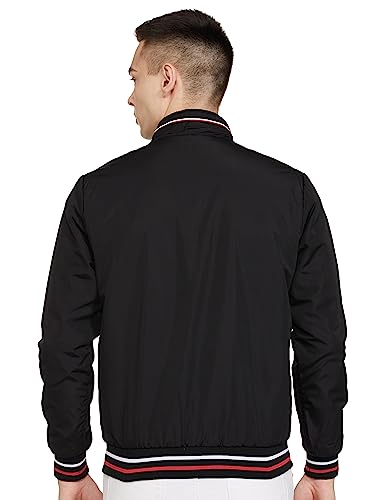 The Indian Garage Co Men Black Slim Fit Solid Bomber Jacket