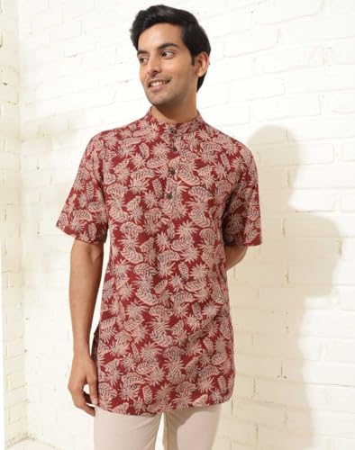 Fabindia MenS Cotton Printed Regular Kurta (1037086Maroon_Red
