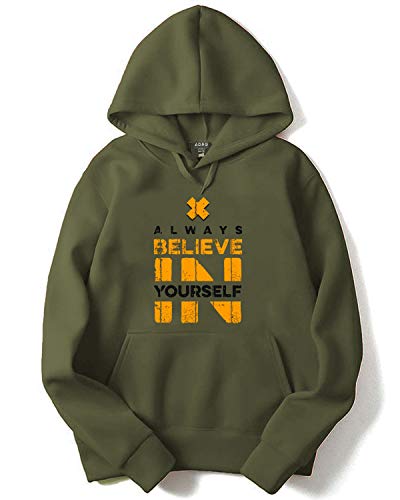 ADRO Men's Cotton Neck Hooded Sweatshirt (H20-M-BEL-OL_Olive_XL)