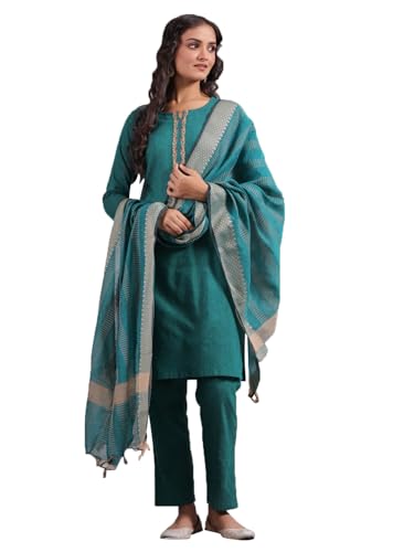 anubhutee Women's Green Ethnic Motifs Straight Kurta withTrousers & Dupatta