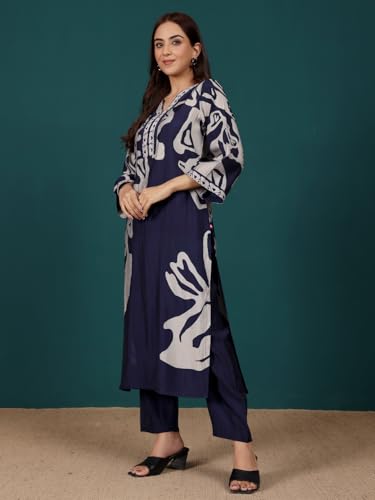 Varanga Women Abstract Printed V Neck Flared Sleeve Kurta With Trouser