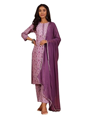 Varanga Ethnic Floral Printed Straight Kurta Paired with Tonal Printed Bottom and Dupatta