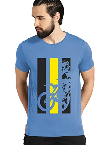 ADRO Men's Bike Rider Printed Cotton T-Shirt (RN22-2-BIK-SK_SkyBlue_XL)