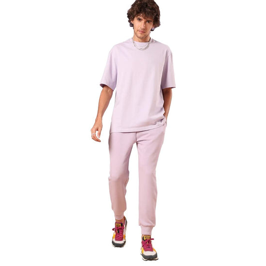 Bewakoof Mens Never Give Up! Typography 100% Cotton T-Shirt- Oversized Fit, Round Neck, Half Sleeve Purple