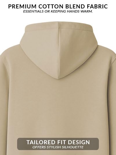 ADRO Mens Cotton Solid Zipper Hoodie Sweatshirts (ZH23-PLN-BE_Beige)