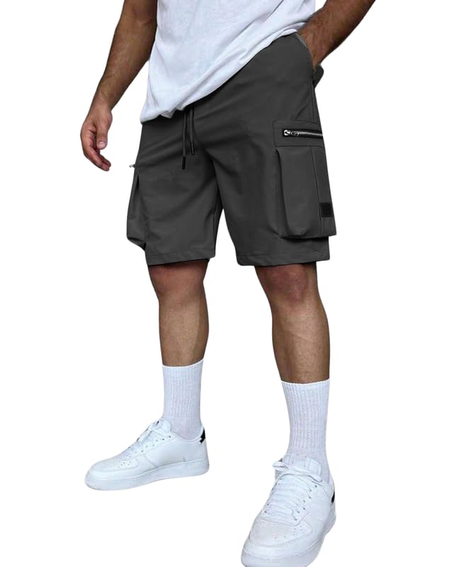 SMOWKLY Authentic Mens Cotton Classic Cargo Shorts || Elastic Waist & 4 Pockets || Regular Fit Above Knee Length Chino Half Pan