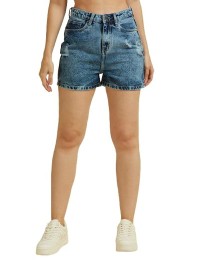 Style Quotient Women Blue High Rise Denim Shorts