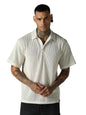 Hubberholme Men Solid Polyster Oversized Fit Collar Short Sleeve T-Shirts Off White