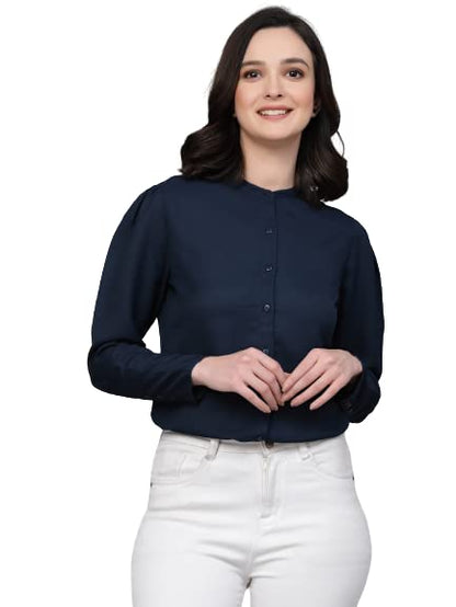 Style Quotient Women Solid Navy Regular Formal Shirt