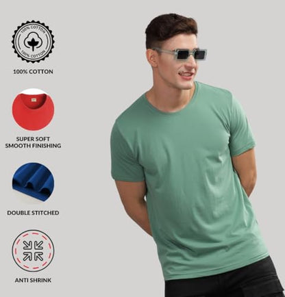 ADRO Mens T Shirts | Solid Tshirts for Men | Pure Cotton Lycra Fabric | 4 Way Stretch Smart tech Tshirt | Pack of 2 Round Neck T